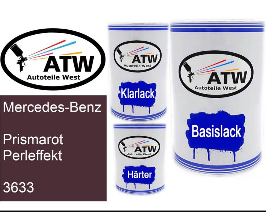 Mercedes-Benz, Prismarot Perleffekt, 3633: 500ml Lackdose + 500ml Klarlack + 250ml Härter - Set, von ATW Autoteile West.